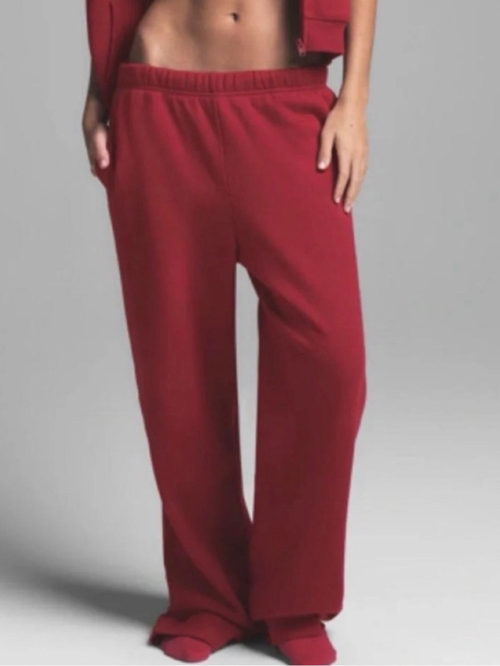 Skims Straight Leg Baggy Fleece Sweatpants Loose Fit Joggers Brick Deep Red Sz M